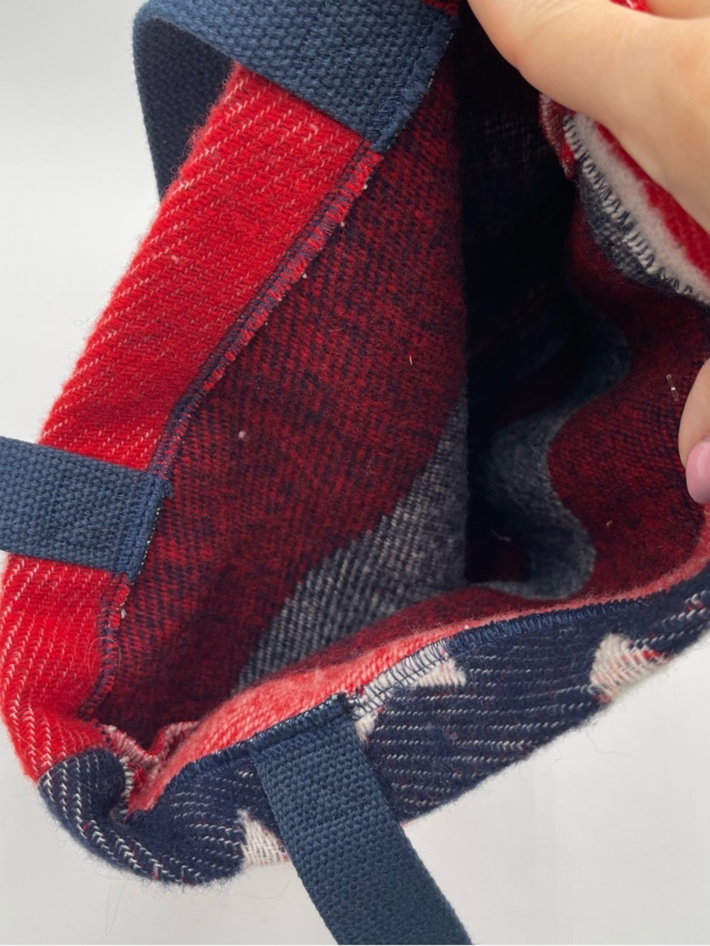 Faribault Woolen Mill Co Red White Blue Wool UnstructuredTote Shoulder Bag USA - Picture 6 of 9